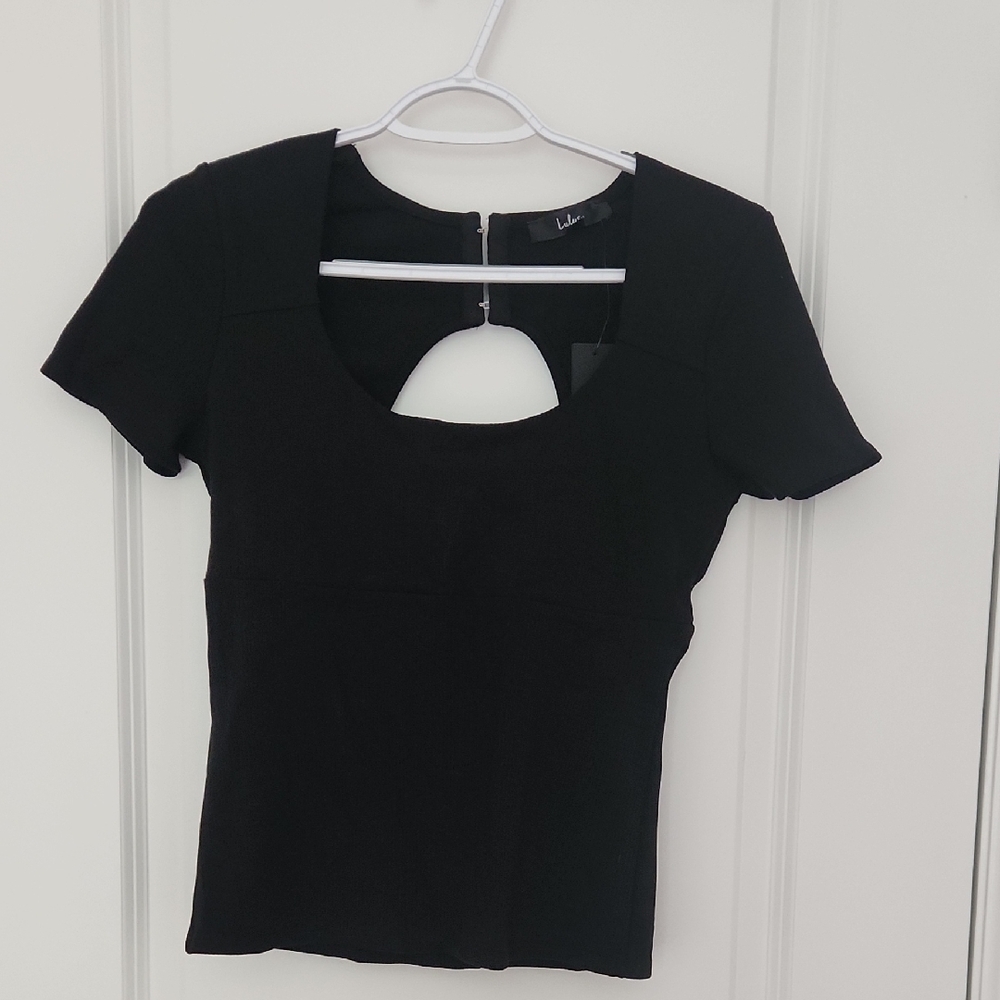 Lulu's Black Cut-Out Short Sleeve Top